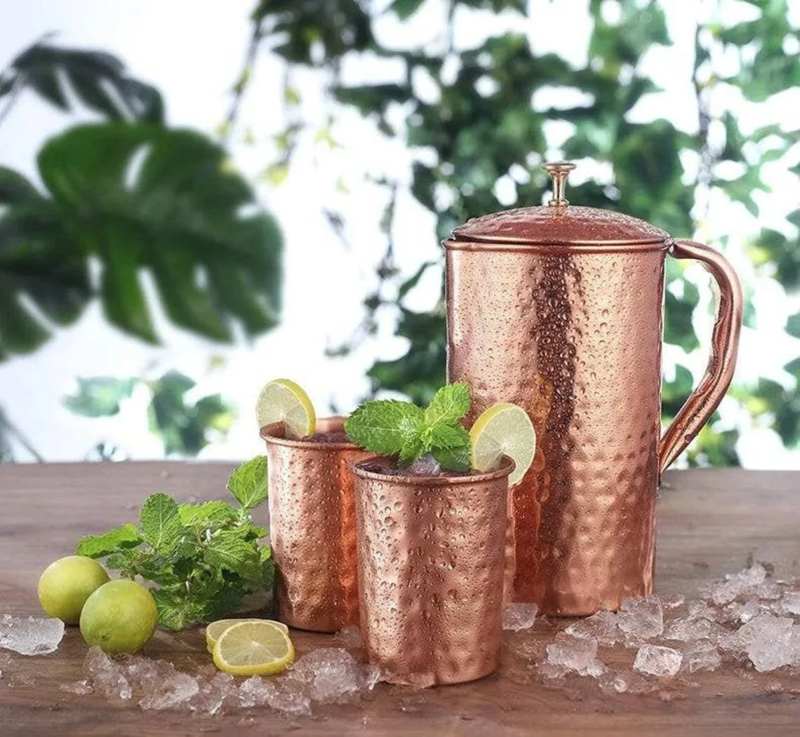 Classy hammered copper water jug pitcher