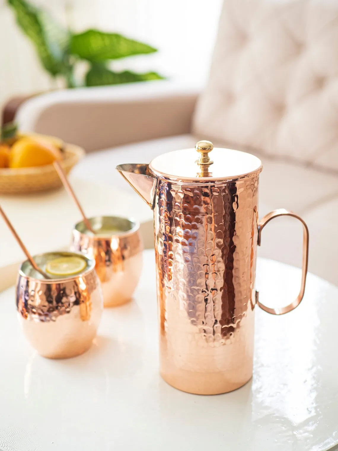 Classy hammered copper water jug pitcher