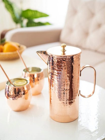 Classy hammered copper water jug pitcher