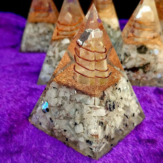 Rainbow Moonstone Orgonite Pyramid