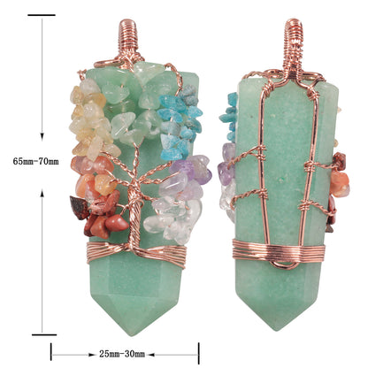 Tree of Life Crystal Pendant: Amethyst, Powder, White Crystal