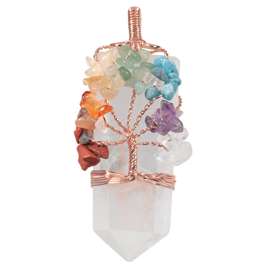 Tree of Life Crystal Pendant: Amethyst, Powder, White Crystal