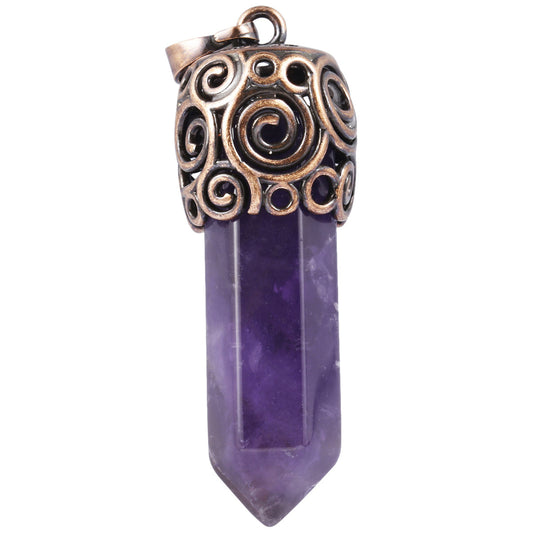Natural Crystal Hexagonal Column Pendant: Amethyst, Powder &amp; More
