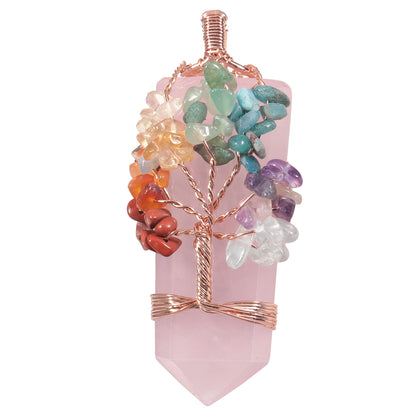 Tree of Life Crystal Pendant: Amethyst, Powder, White Crystal