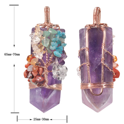 Tree of Life Crystal Pendant: Amethyst, Powder, White Crystal