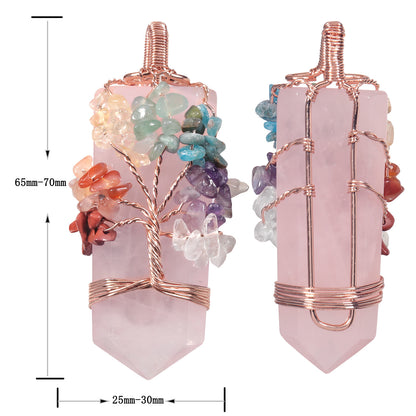 Tree of Life Crystal Pendant: Amethyst, Powder, White Crystal