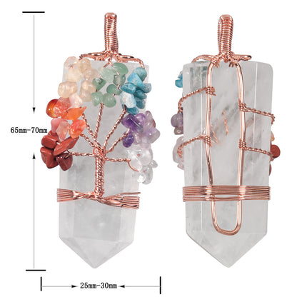 Tree of Life Crystal Pendant: Amethyst, Powder, White Crystal