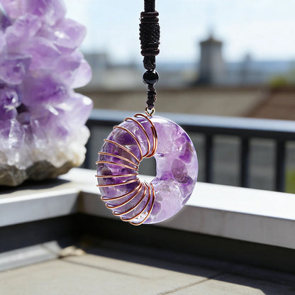 Green Aventurine & Fluorite Donut Necklace 3.9cm | Heart Chakra Stone