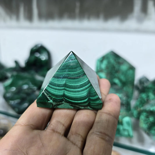 Natural Malachite Orgone Pyramid 40-45mm: Bluish Green