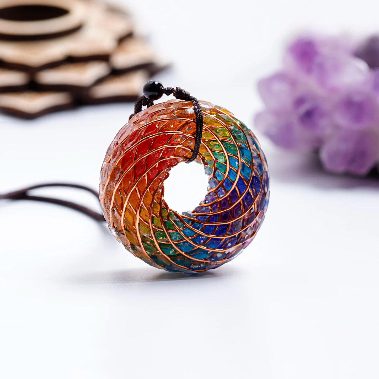 Rodin Coil & Amethyst  Orgone Pendant Necklace