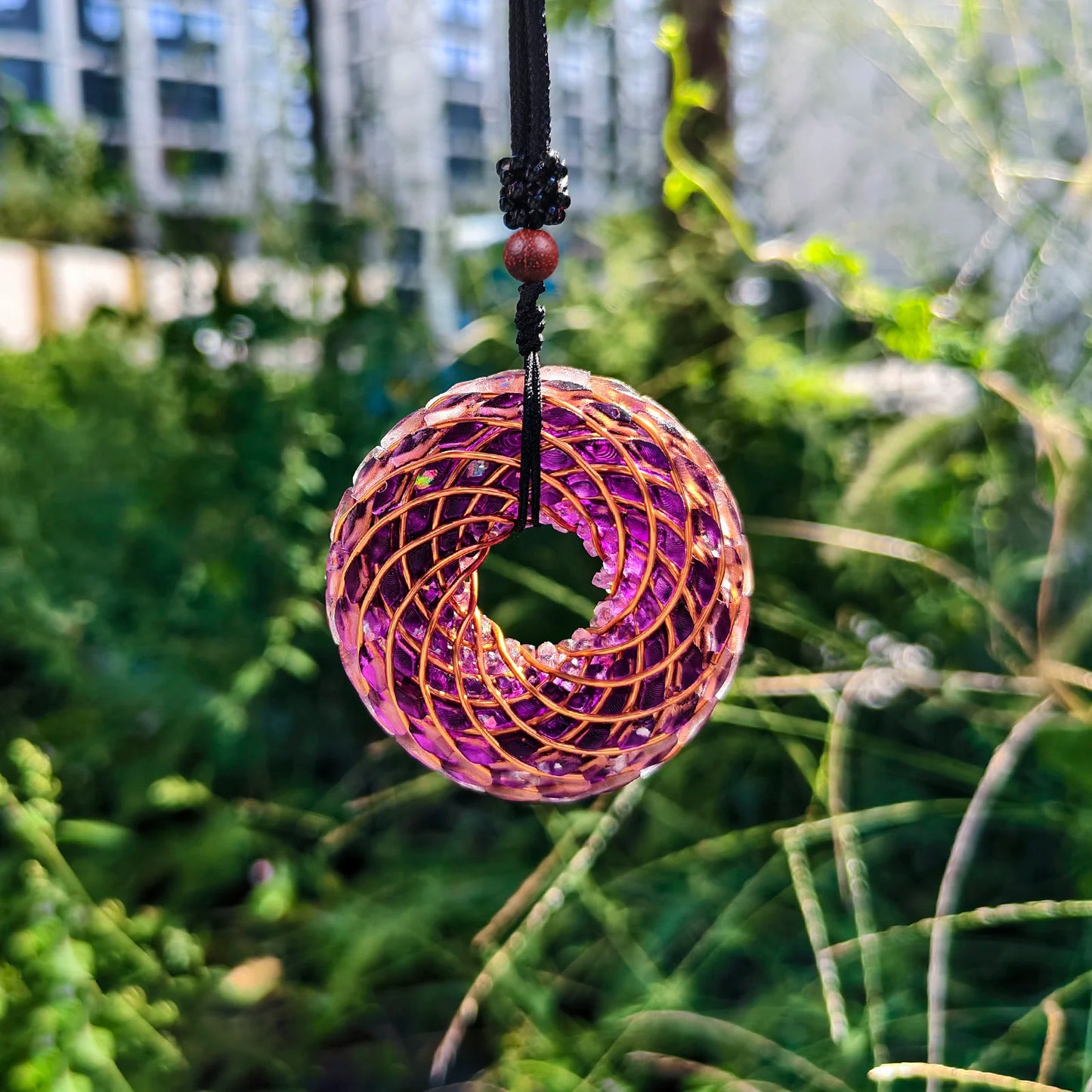 Rodin Coil & Amethyst  Orgone Pendant Necklace