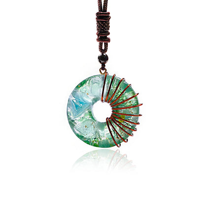 Green Aventurine & Fluorite Donut Necklace 3.9cm | Heart Chakra Stone