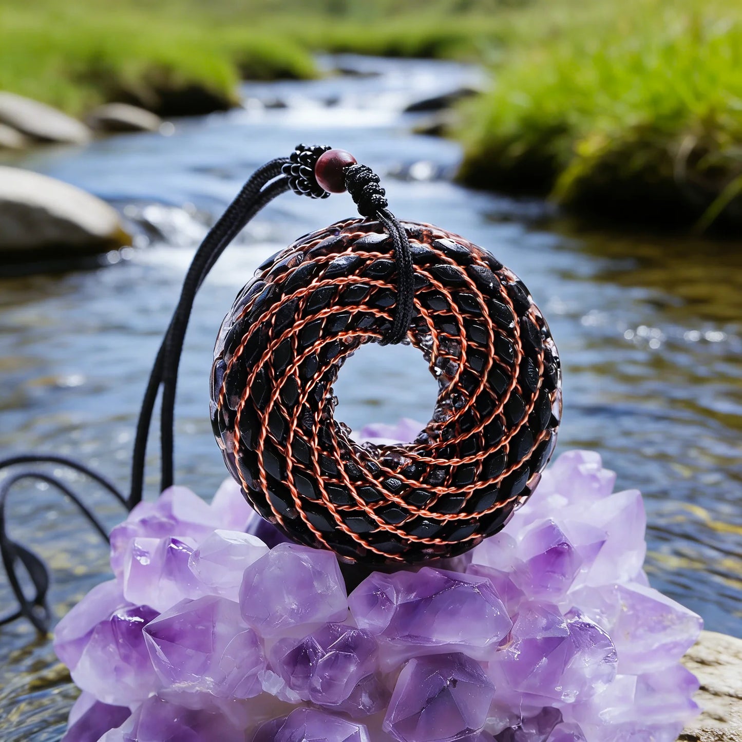 Rodin Coil & Amethyst  Orgone Pendant Necklace