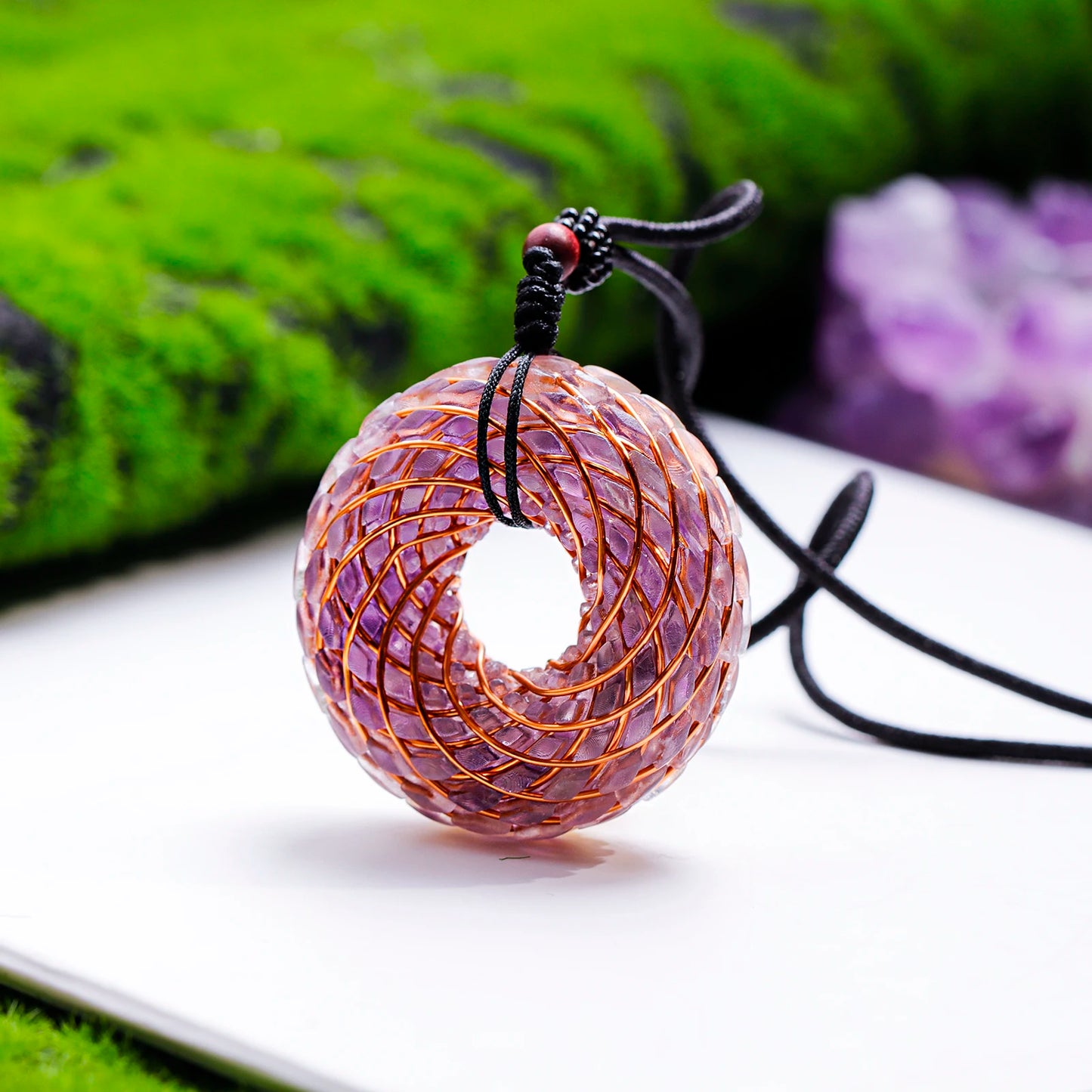 Rodin Coil & Amethyst  Orgone Pendant Necklace