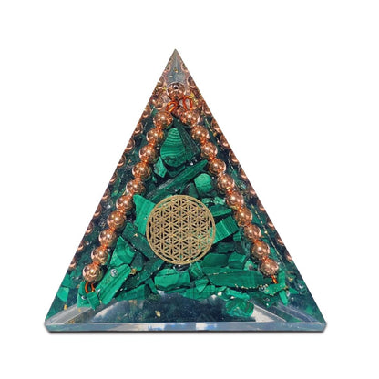 Black Magic Protection Pyramid | Malachite + Copper + Flower of Life