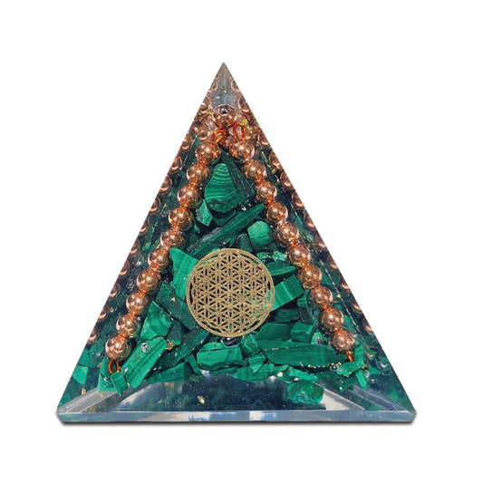 Orgone Pyramid Healing Crystal Flower of Life Symbol for Protection Positive Energy (Green - Malachite Tetrahedron Pyramid)